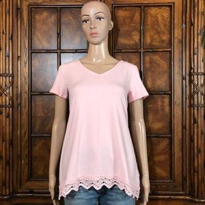 Modern Soul Pink Cotton Modal Crochet Lace Trim Tee